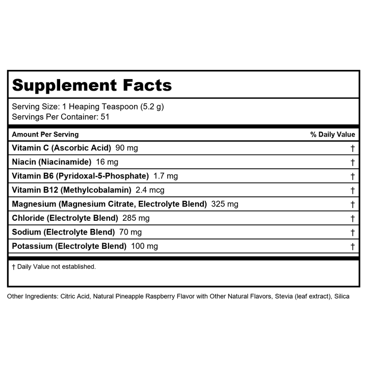 KAL Hydro Magnesium Plus Electrolytes Powder - Tropical Fruit Punch - Sodium, Chloride, Potassium Supplement - Hydration &amp; Cellular Energy Drink Mix - No Sugar - 60-Day Guarantee, 50 Servings, 9.4 OZ - Supplement Facts panel