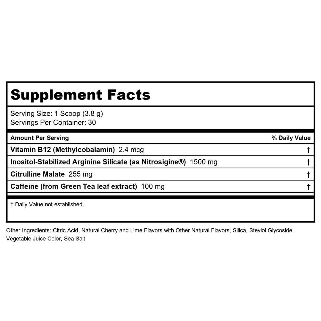 ZHOU Lite Up Xtra - Sugar Free Pre Workout Powder for Women &amp; Men, Preworkout Supplement with Caffeine for Clean Energy, Amino Acid Support, Hydrate &amp; Focus, Plant Based - Cherry Limeade, 16 oz Jar - Supplement Facts panel
