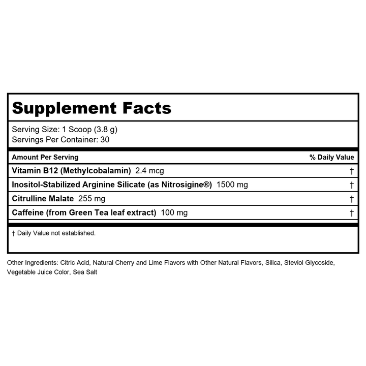 ZHOU Lite Up Xtra - Sugar Free Pre Workout Powder for Women &amp; Men, Preworkout Supplement with Caffeine for Clean Energy, Amino Acid Support, Hydrate &amp; Focus, Plant Based - Cherry Limeade, 16 oz Jar - Supplement Facts panel