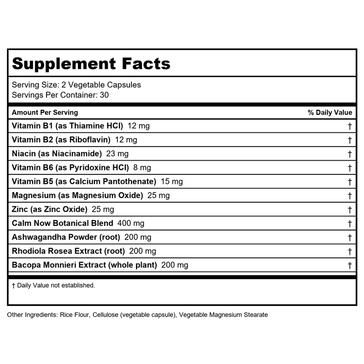 ZHOU Nutrition Calm Now Soothing Stress Formula, 60 CT - Supplement Facts panel