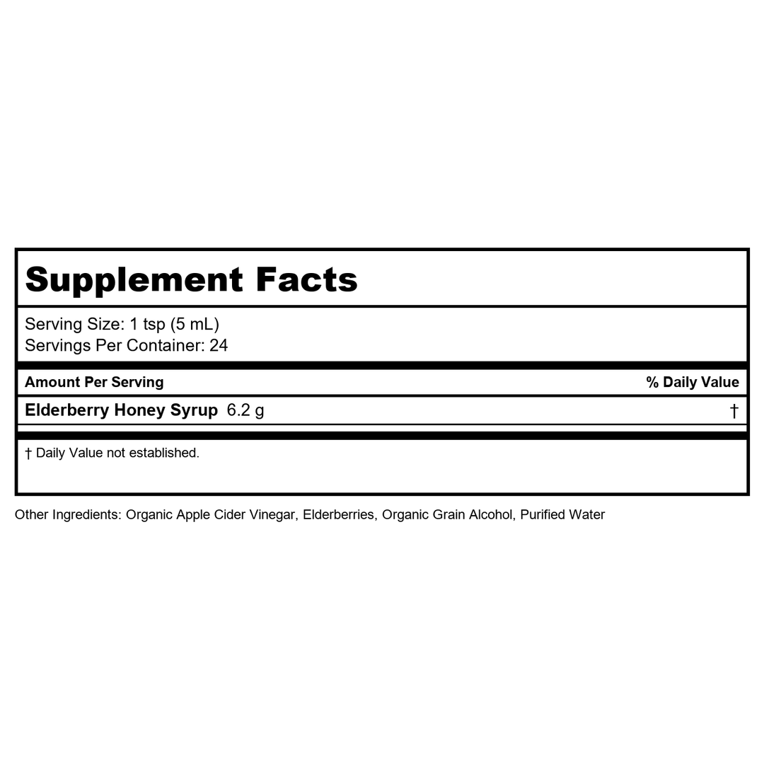 Honey Gardens Elderberry Syrup with Grade A Raw Honey, Propolis, Organic ACV &amp; Elderberries | Traditional Immune Formula w/Echinacea | Made in The USA (4oz) - Supplement Facts panel