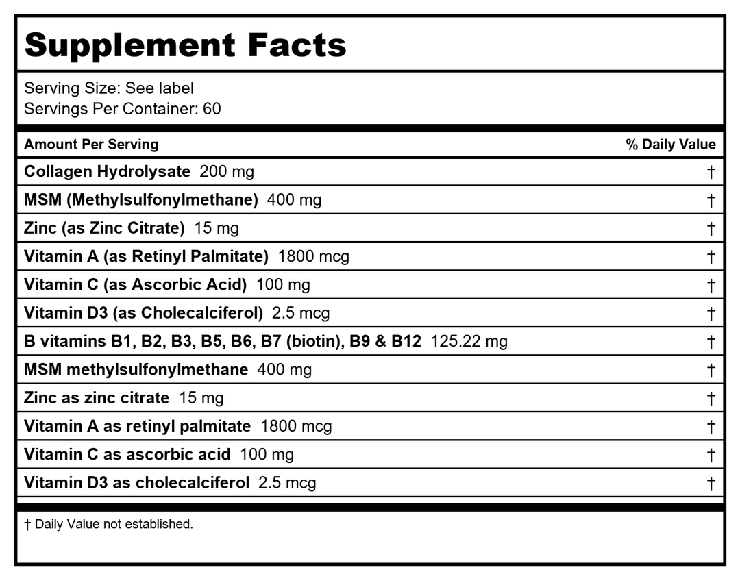 Iron Beard - Supplement Facts panel