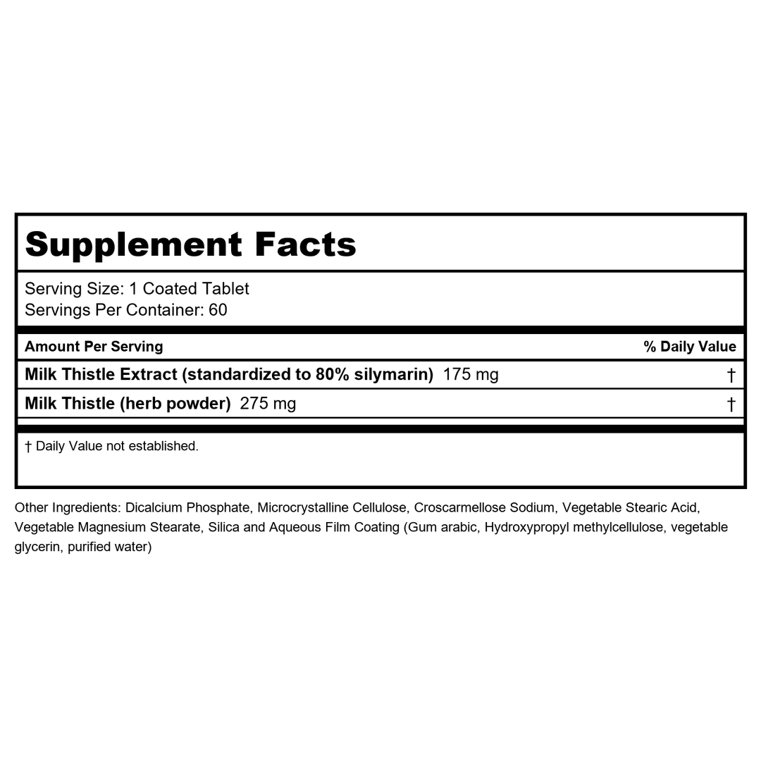 ZHOU NUTRITION Milk Thistle Liver Support Formula, 60 CT - Supplement Facts panel