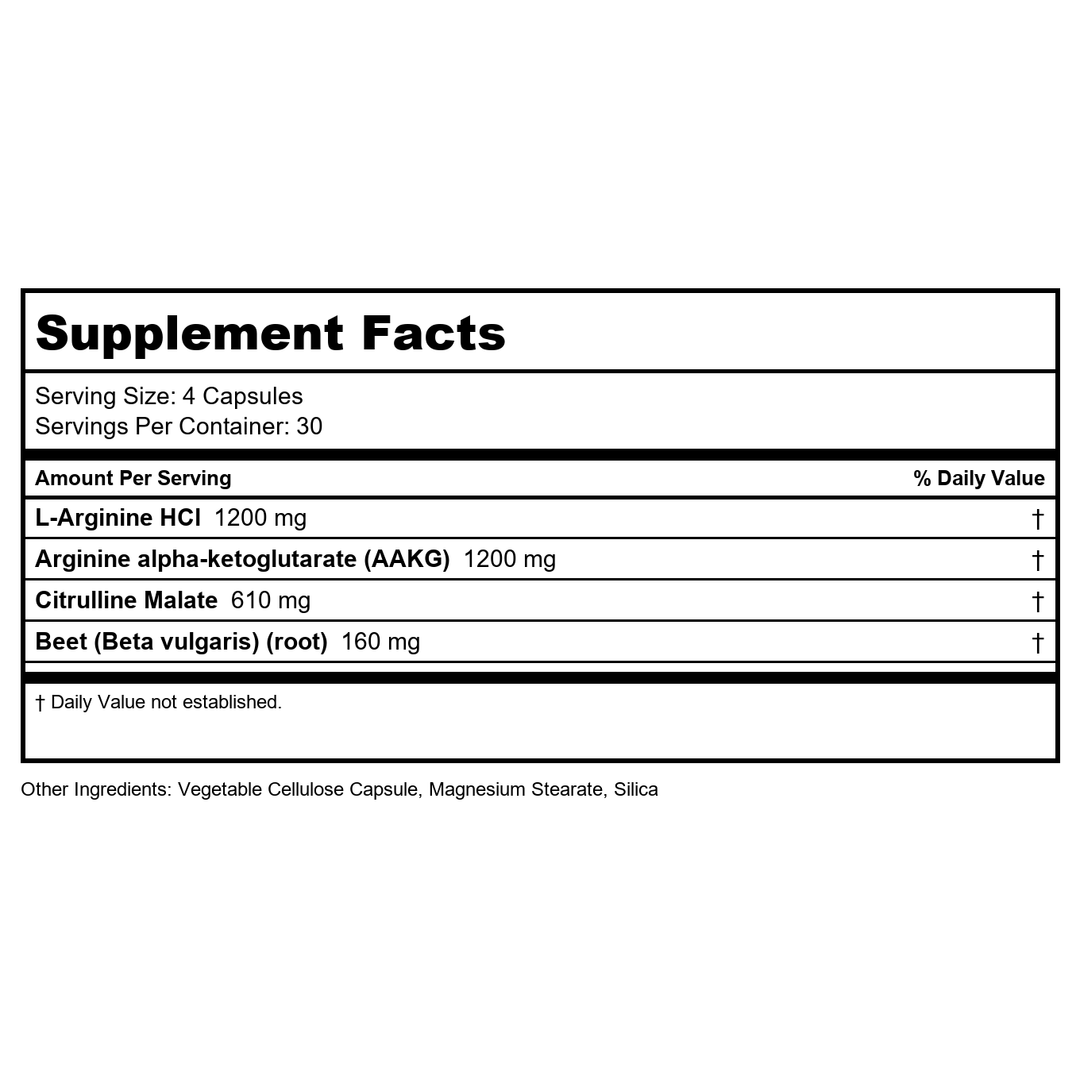 Zhou N.O. Pro - Premium Nitric Oxide Supplement for Men &amp; Women, Heart, Muscle &amp; Blood Support with Beet Root &amp; L Arginine, Natural Nitric Oxide Booster - 120 Veggie Capsules - Supplement Facts panel