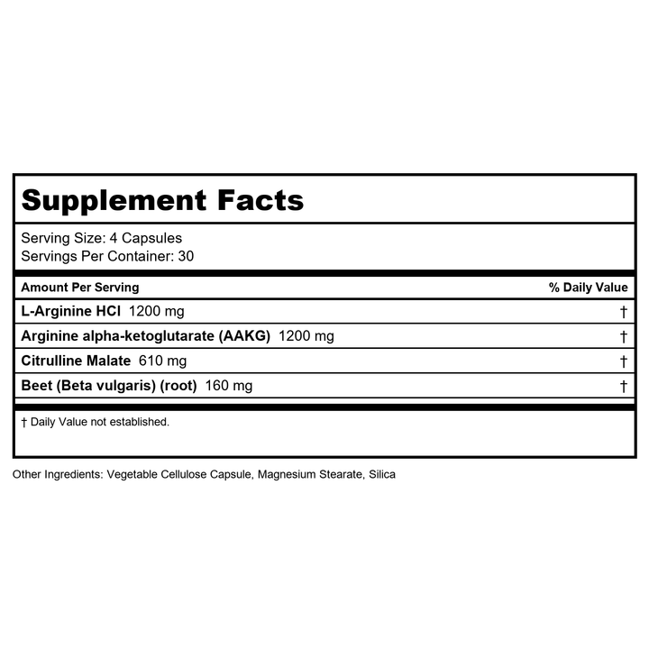 Zhou N.O. Pro - Premium Nitric Oxide Supplement for Men &amp; Women, Heart, Muscle &amp; Blood Support with Beet Root &amp; L Arginine, Natural Nitric Oxide Booster - 120 Veggie Capsules - Supplement Facts panel