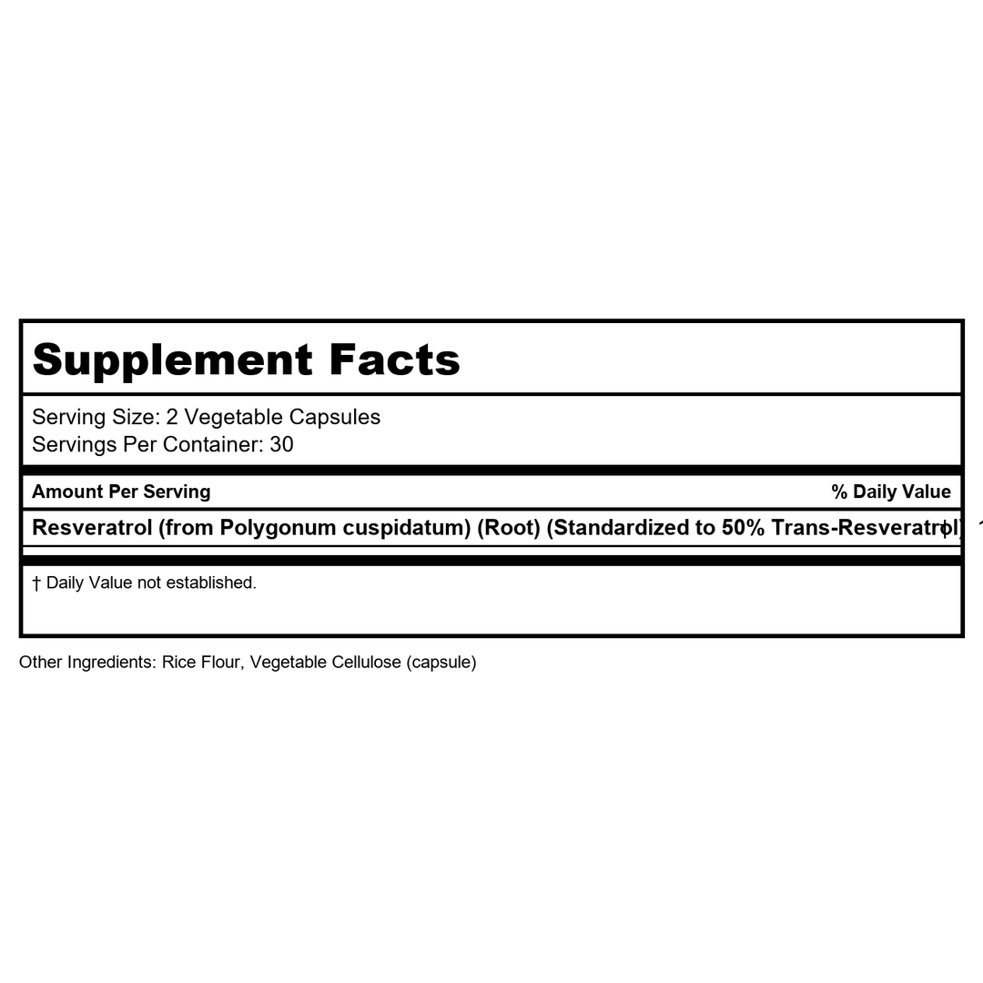 ZHOU Resveratrol - Resveratrol 1000mg Nutritional Supplement for Women &amp; Men, Pure Ultra Strength Heart Health and Antioxidant Support Formula - 60 Veggie Capsules - Supplement Facts panel