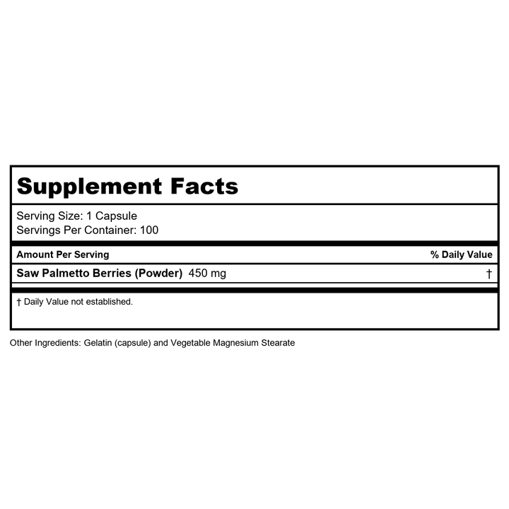 ZHOU NUTRITION Saw Palmetto Prostate Health Complex, 100 CT - Supplement Facts panel