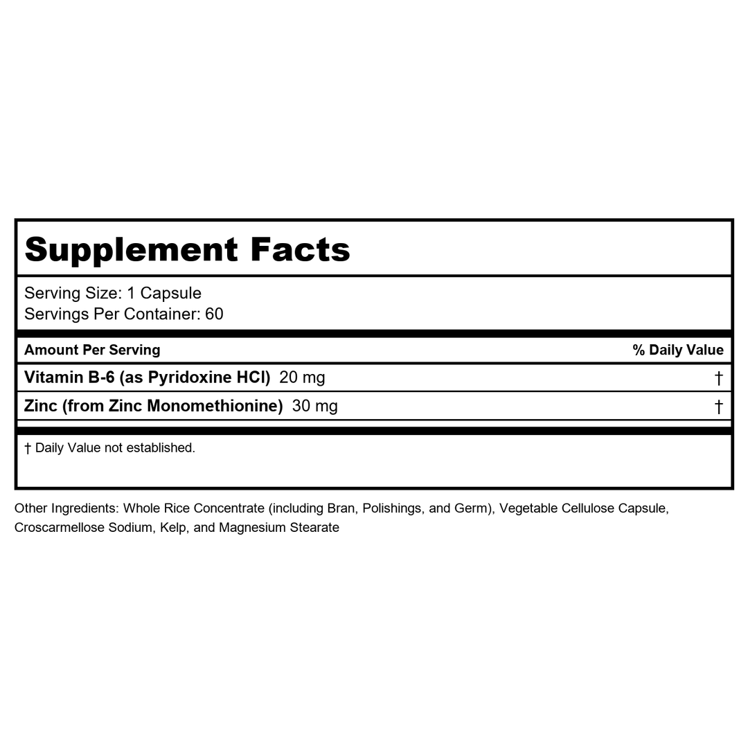 Zhou Zinc Defender - Zinc Supplements for Men &amp; Women, 30mg Per Serving for Immune Health and Mineral Support, Vitamin B6 Support, Pure Vegan Formula, Gluten Free - 60 Capsules - Supplement Facts panel