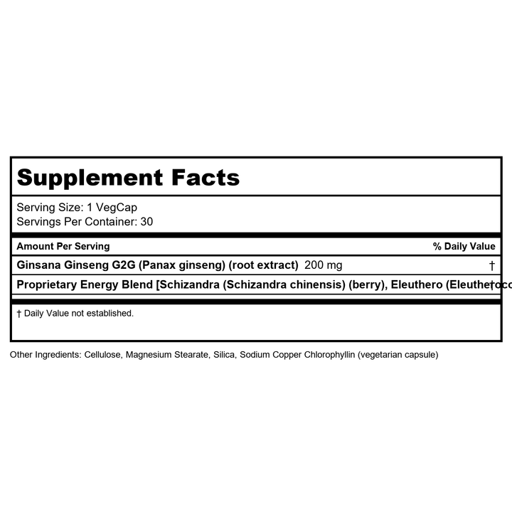 Ginsana Energy BodyGold 30 VCaps - Supplement Facts panel