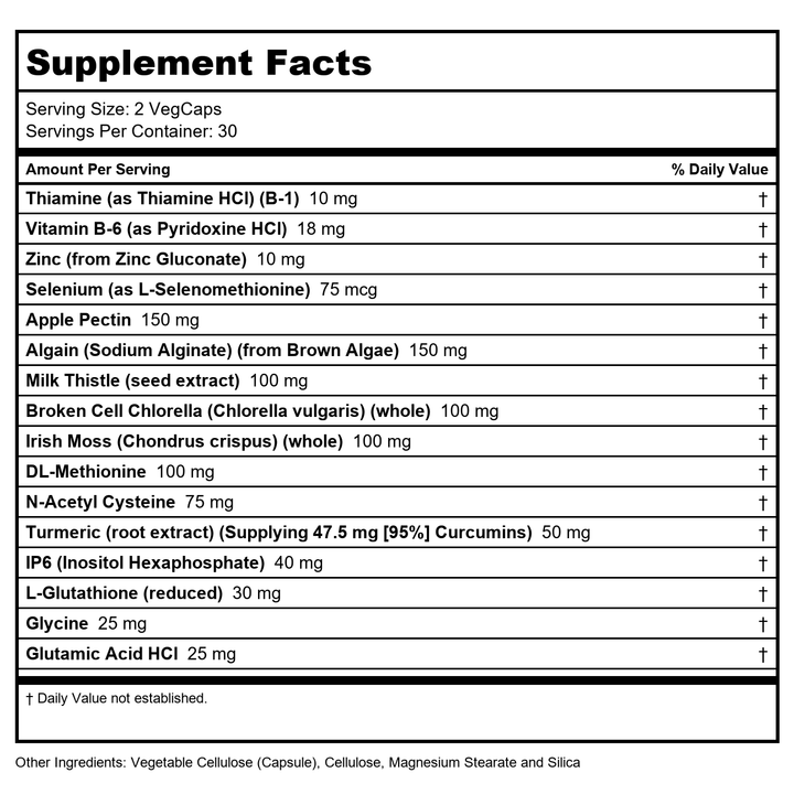 Body Gold Enviro Clenz, 60 VegCaps - Supplement Facts panel