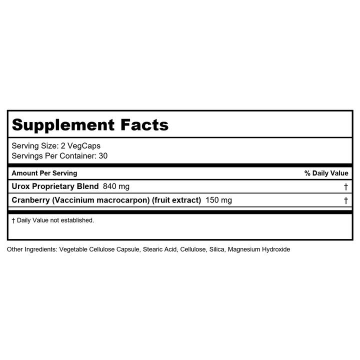 Body Gold Discreet Confidence - Helps Support Bladder Control, Reduce Urgency and Frequency - Bladder Support with Urox, Cranberry Extract, Gluten Free, Vegan, 60-Day Guarantee, 30 Serv, 60 VegCaps - Supplement Facts panel