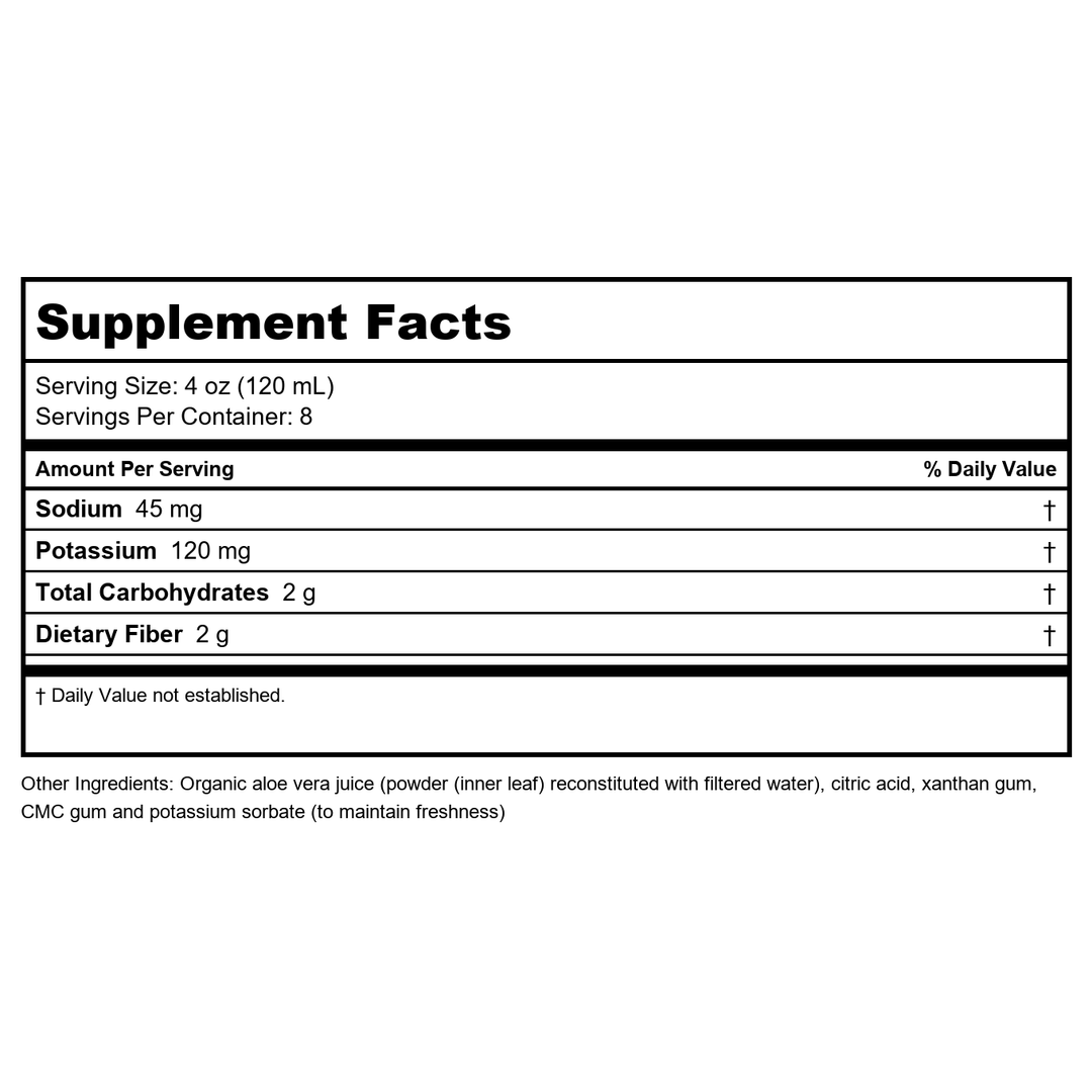DYNAMIC HEALTH ALOE VERA,ORANGE, 32 FZ - Supplement Facts panel