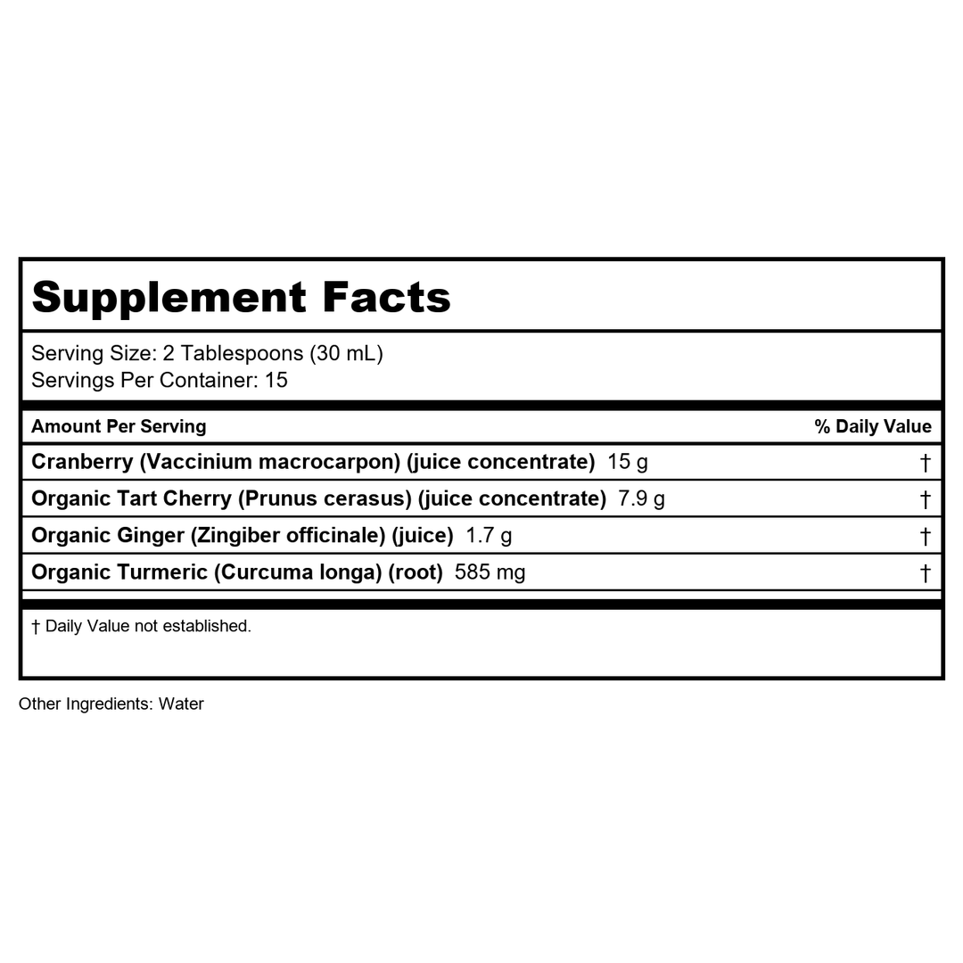 Dynamic Health Cranberry Turmeric and Ginger Tonic, Certified Organic, Natural Antioxidant Support, No Added Sugar, Gluten-Free, 16 Fl oz - Supplement Facts panel