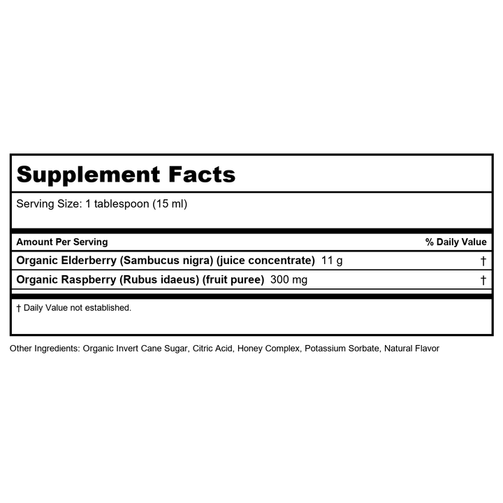Dynamic Health Elderberry &amp; Honey Tonic | 8 oz - Supplement Facts panel