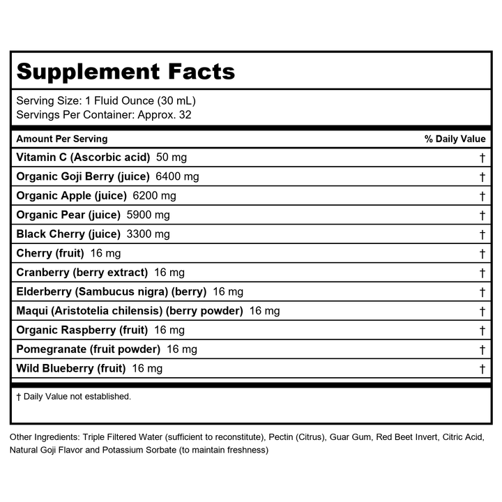 Dynamic Health Goji Berry Juice Blend -- 32 Fl Oz - Supplement Facts panel