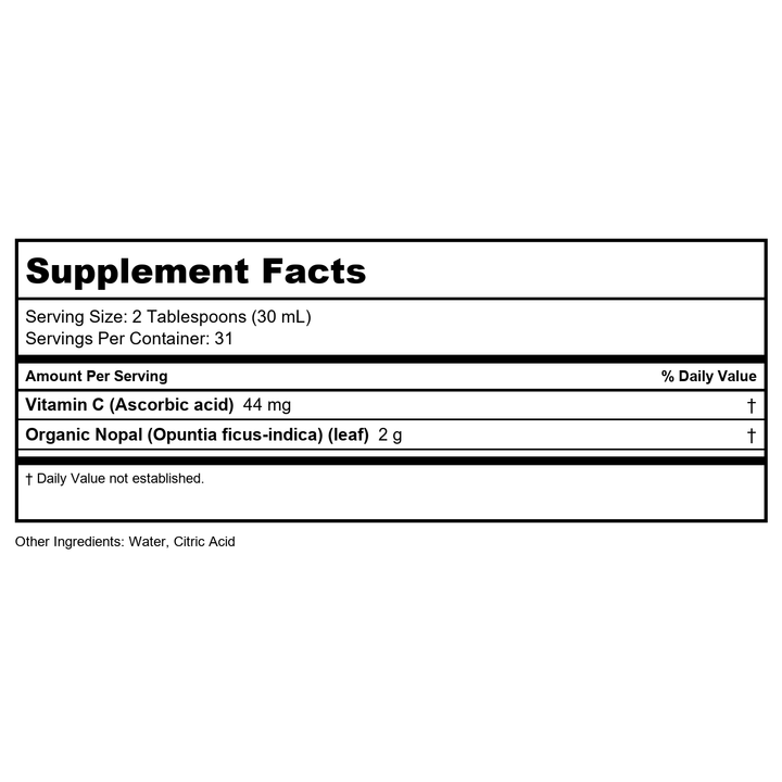 Dynamic Health Nopal Gold, Organic, No Additives, Antioxidant Support, Vegan, Gluten Free, Non-GMO, 32 Fl oz - Supplement Facts panel