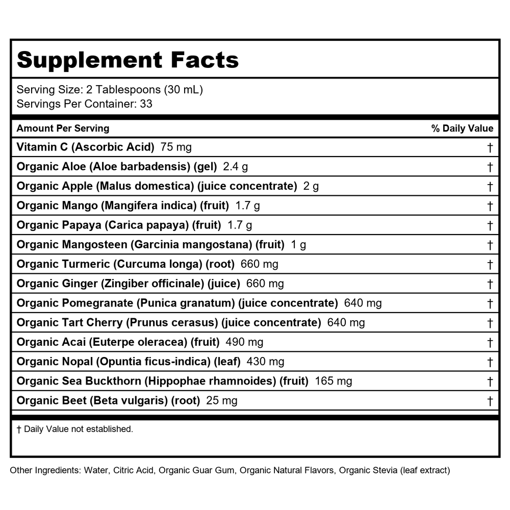 Dynamic Health: Organic Certified Nopal Juice Blend, 33.8 oz - Supplement Facts panel