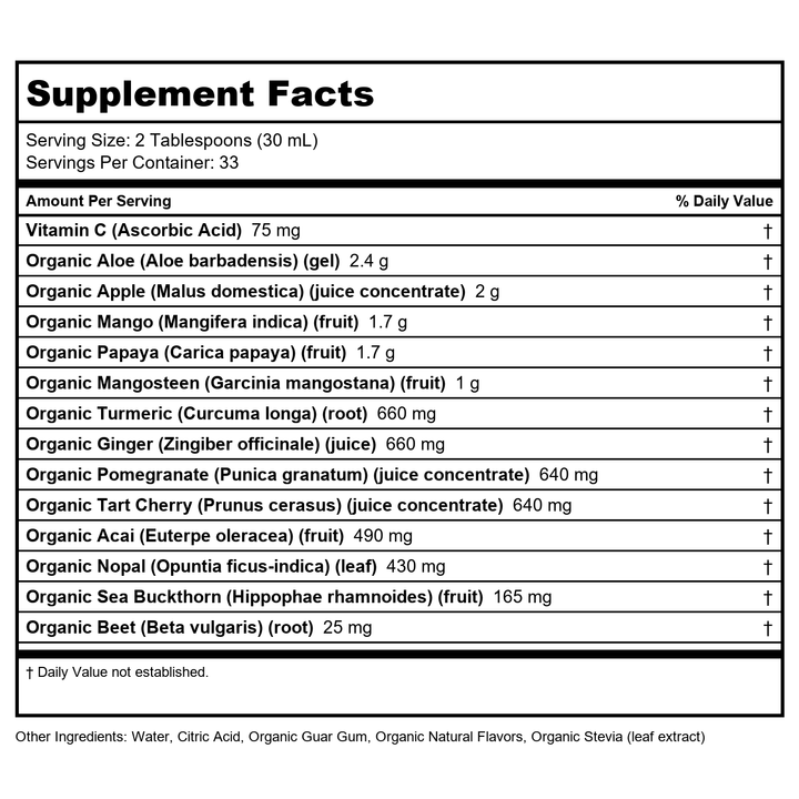 Dynamic Health: Organic Certified Nopal Juice Blend, 33.8 oz - Supplement Facts panel