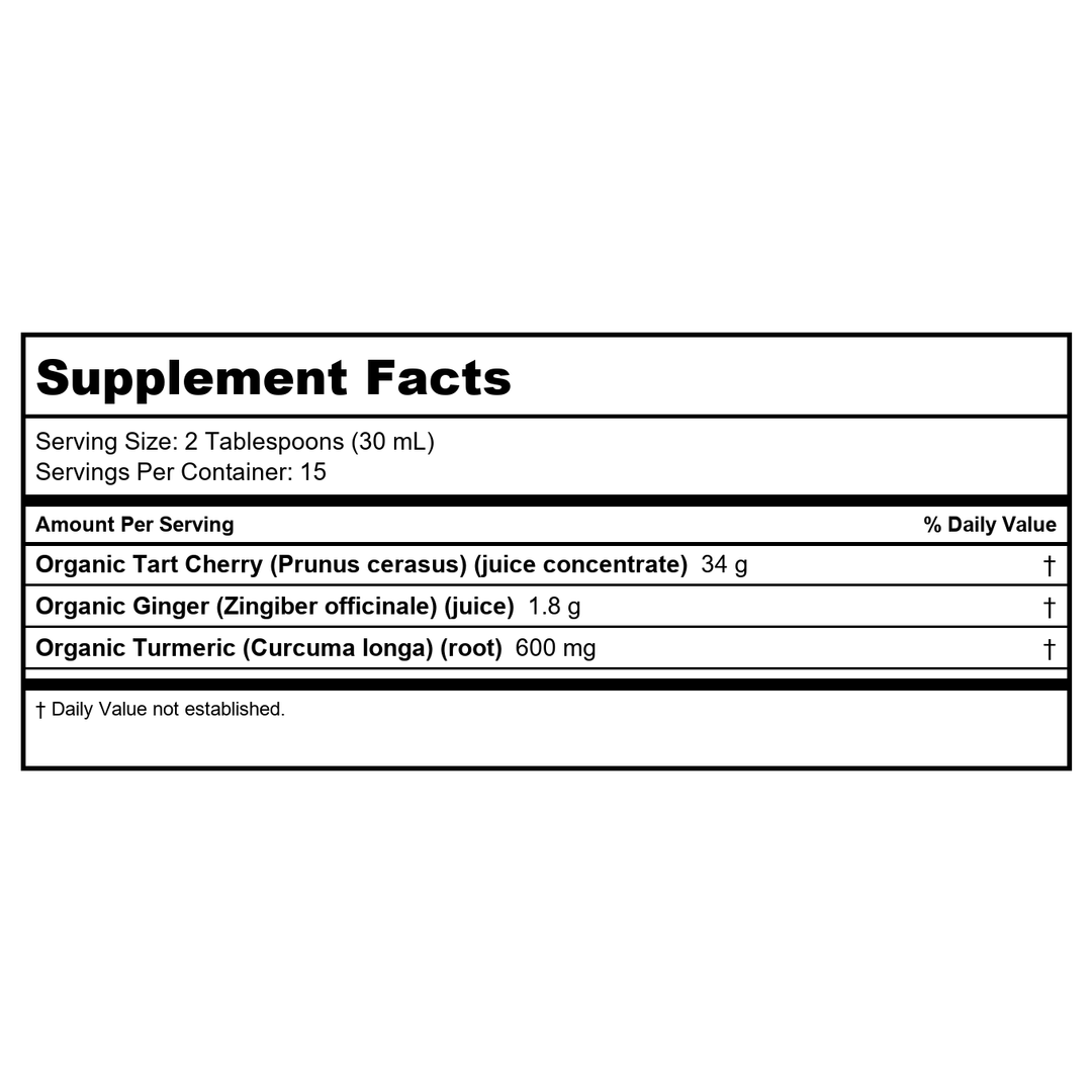 Dynamic Health Tart Cherry Juice Tonic with Turmeric &amp; Ginger | Vegetarian and Kosher | Key Compounds | 16 Fl Oz - Supplement Facts panel