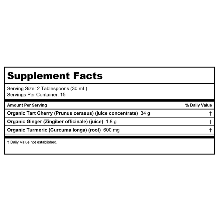 Dynamic Health Tart Cherry Juice Tonic with Turmeric &amp; Ginger | Vegetarian and Kosher | Key Compounds | 16 Fl Oz - Supplement Facts panel