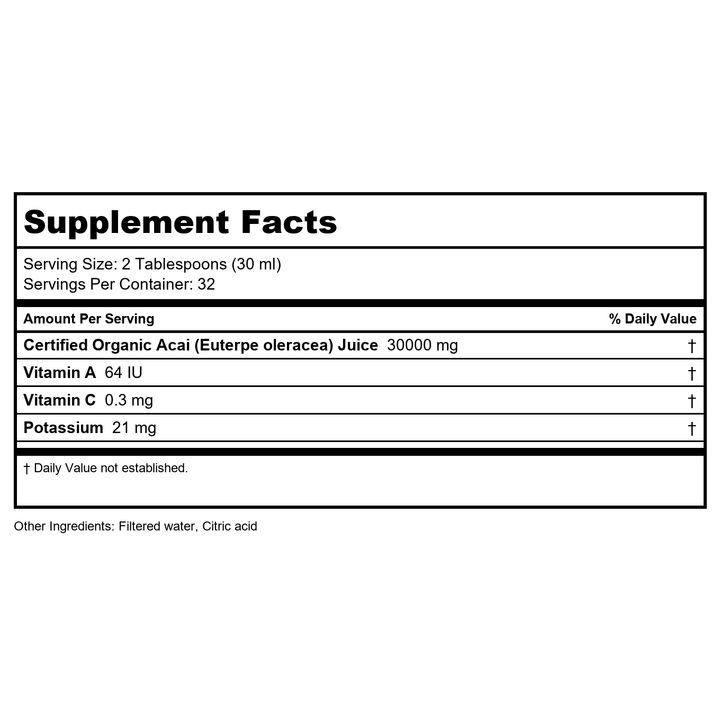 Acai Gold 100% Organic Dynamic Health 32 oz Liquid - Supplement Facts panel