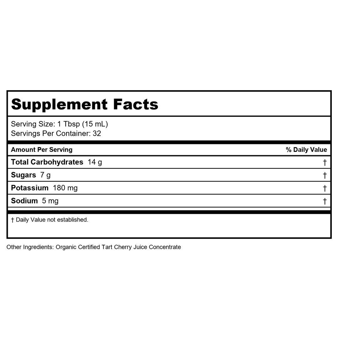 Dynamic Health Organic Tart Cherry Juice Concentrate - Unsweetened Montmorency Tart Cherry Juice, for Men &amp; Women, Source of Vitamins A, C, K, &amp; Antioxidants, Gluten Free, Kosher - 16 fl oz Bottle - Supplement Facts panel