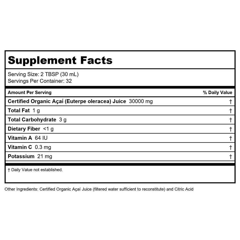 Dynamic Health Certified Organic 100% PureAcai Berry Juice Gold - 32 fl oz - Supplement Facts panel