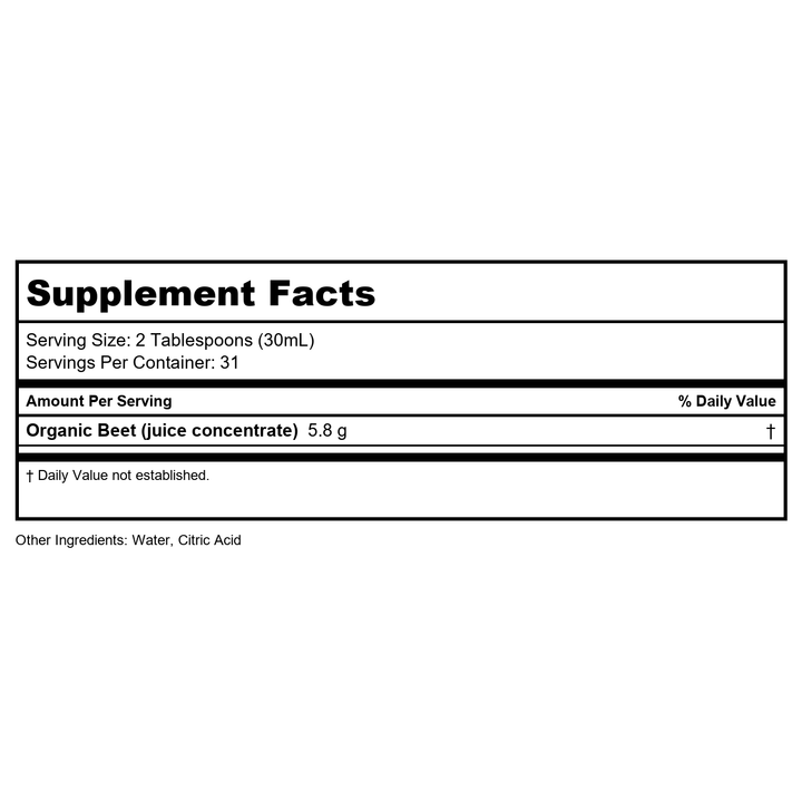 Dynamic Health Certified Organic Beetroot Juice Concentrate Dietary Supplement, No Added Sugar, Artificial Colors, Preservatives, BPA-Free, Gluten-Free, 32 oz - Supplement Facts panel