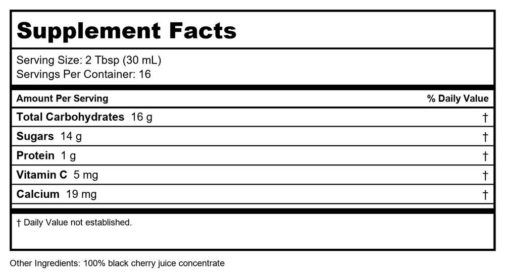 Dynamic Health Black Cherry Juice Concentrate, 8 Ounce - Supplement Facts panel