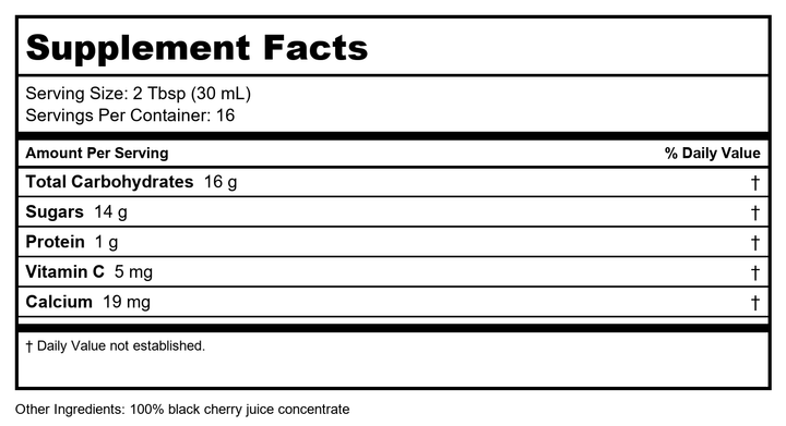 Dynamic Health Black Cherry Juice Concentrate, 8 Ounce - Supplement Facts panel
