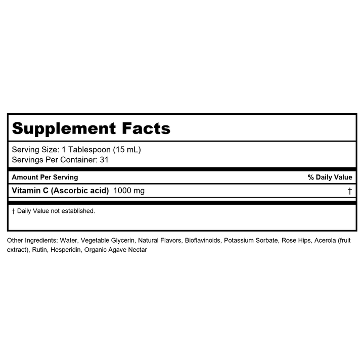 Dynamic Health Liquid Vitamin C - Reduced Bot : 10039: Liq, Citrus (Btl-Plastic) 1000mg 16oz - Supplement Facts panel