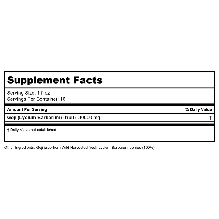 Dynamic Health Organic Certified 100% Pure Goji Berry Juice Gold -- 16 fl oz - Supplement Facts panel