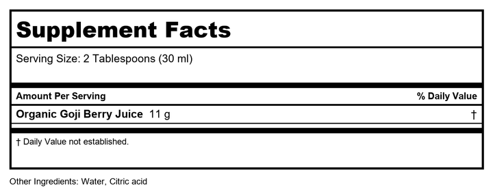Goji Gold Juice 100% Pure - 32 oz - Liquid ( Multi-Pack) - Supplement Facts panel