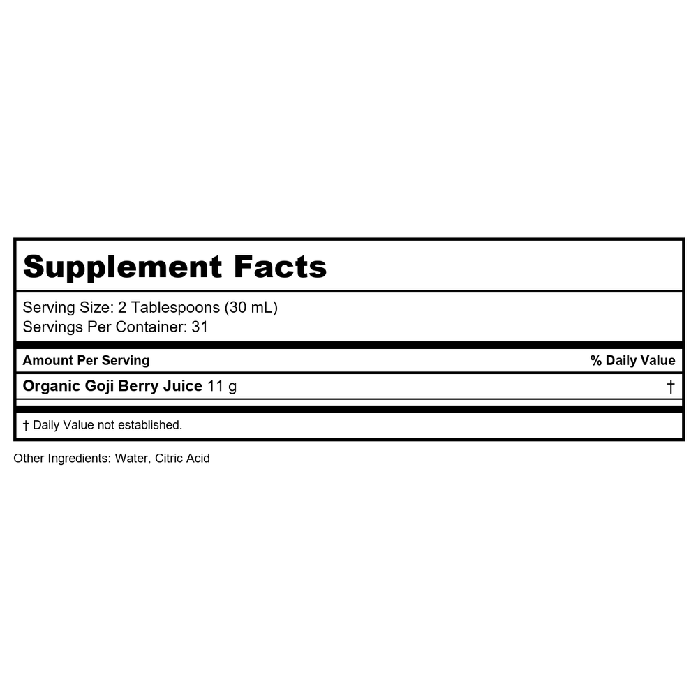 Dynamic Health Organic Certified 100% Pure Goji Berry Gold Juice -- 32 fl oz - Supplement Facts panel