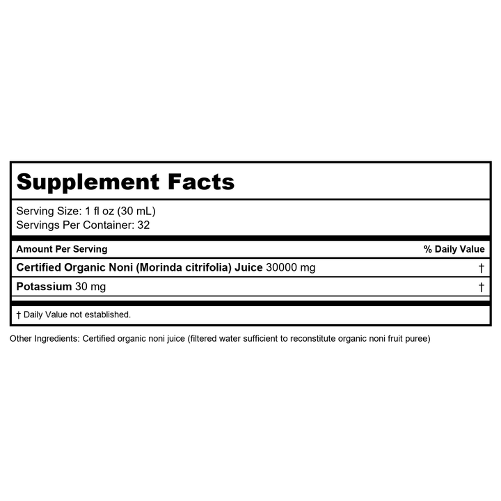 Dynamic Health Laboratories INC Organic Tahitian Noni 100% 32 OZ - Supplement Facts panel