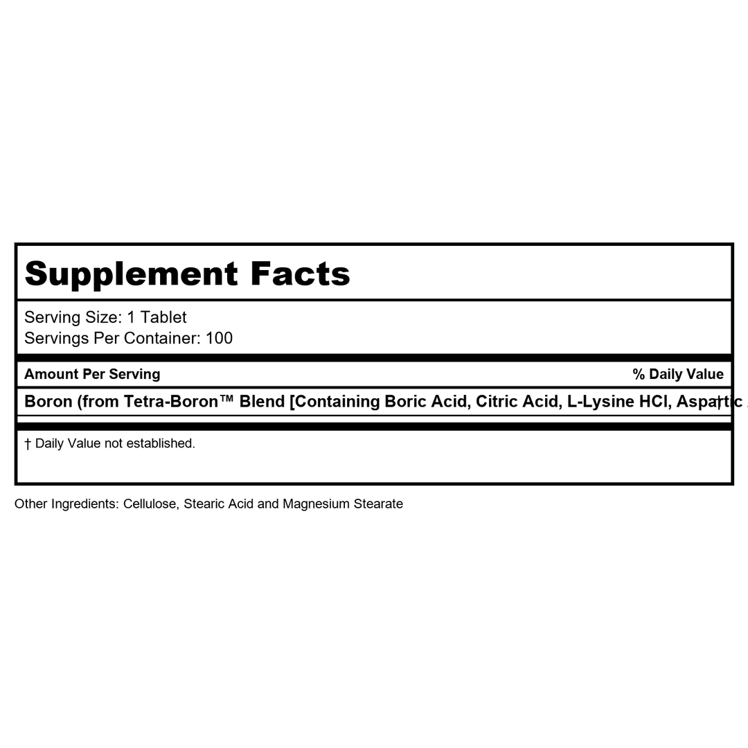 Solaray Tetra Boron 3mg Tablets | 100 Count - Supplement Facts panel