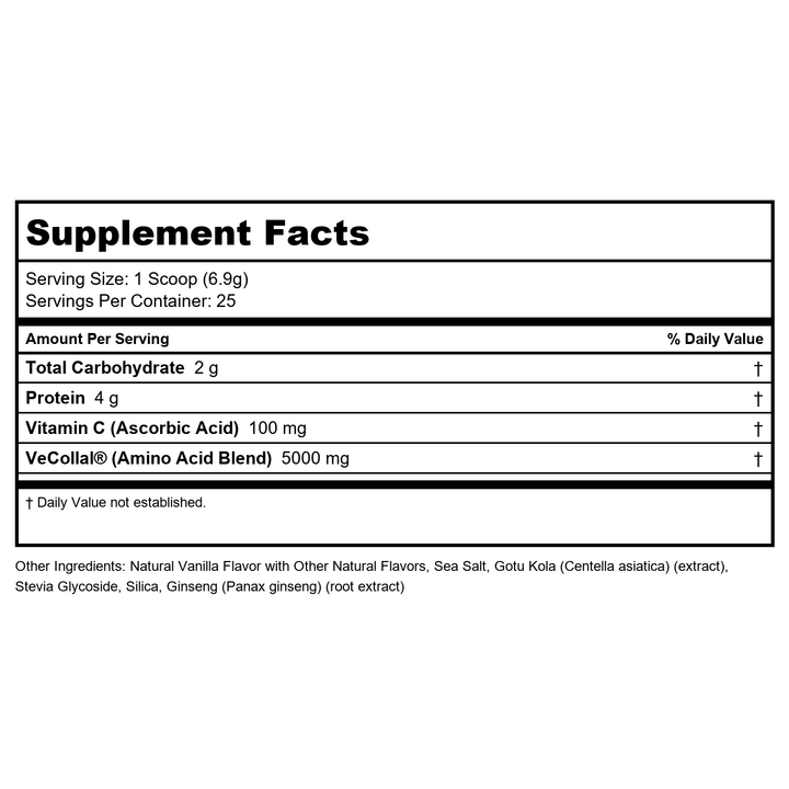 SOLARAY Vegan Collagen Booster - Type 1 Marine Collagen Powder Alternative - Skin Health and Collagen Density Support - Gluten Free, Sugar Free, Lab Verified - 60-Day Guarantee - 25 Servings, 6.1 OZ - Supplement Facts panel