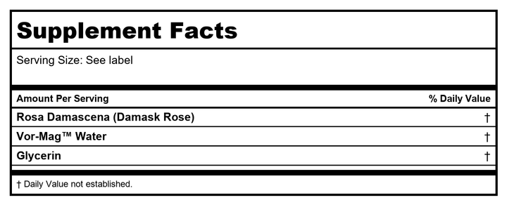 Heritage Rose Water W Atomizer - Supplement Facts panel