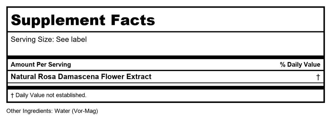 Heritage Rose Water - Supplement Facts panel