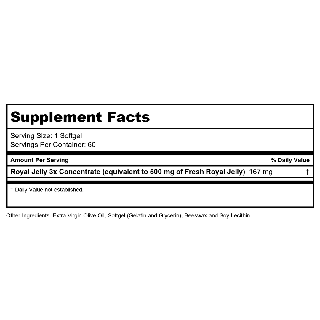Honey Gardens Premier One Royal Jelly 500mg | 60 CT - Supplement Facts panel