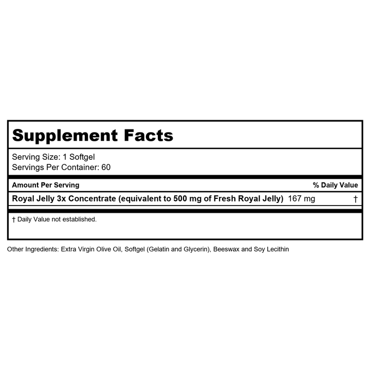 Honey Gardens Premier One Royal Jelly 500mg | 60 CT - Supplement Facts panel