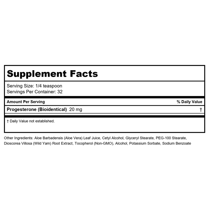 Emerita Progest Parab Free Cream 2 oz - Supplement Facts panel