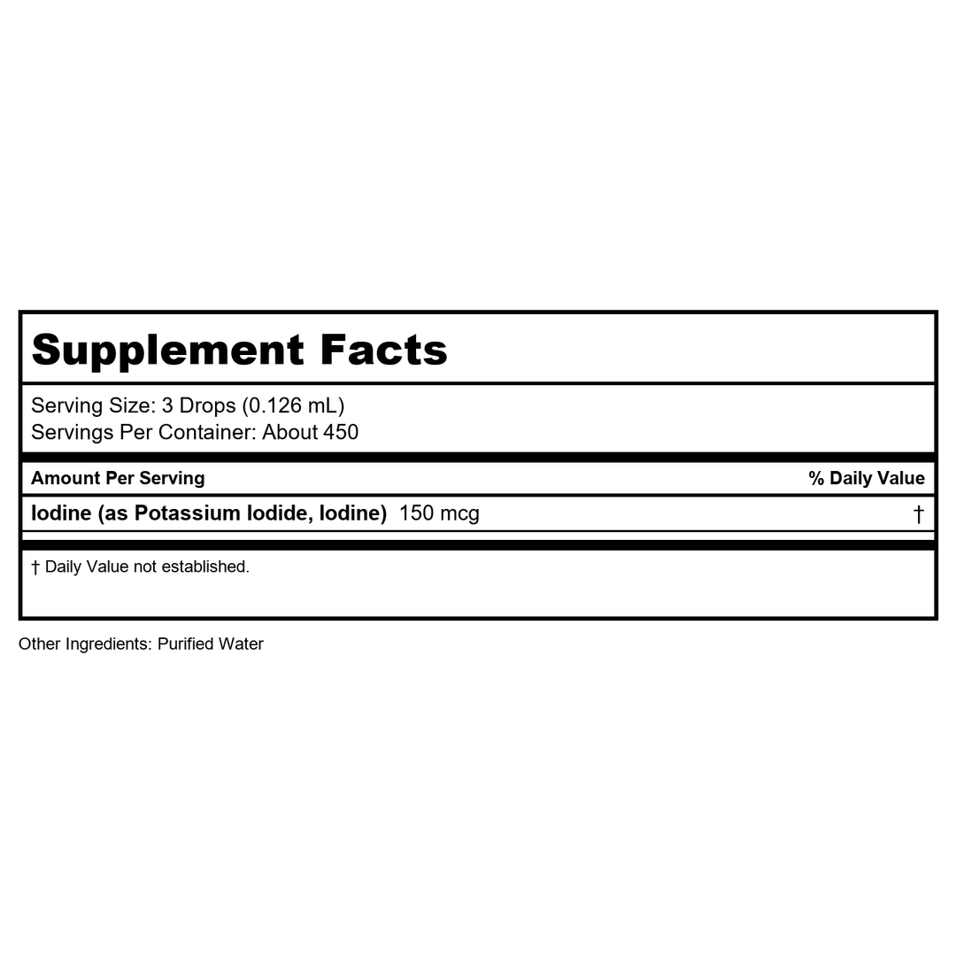 Life-flo Liquid Iodine Plus 150 mcg, Iodine Supplement for Thyroid Support,* Healthy Energy &amp; Metabolism Formula* with Iodine &amp; Potassium Iodide (Unflavored) - Supplement Facts panel