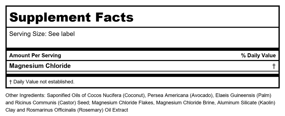 LIFE-FLO Magnesium Bar Soap | Super Concentrated with Calming Magnesium Chloride, Plus Coconut and Avocado Oils | 4.3 Oz | Pack of 3 - Supplement Facts panel
