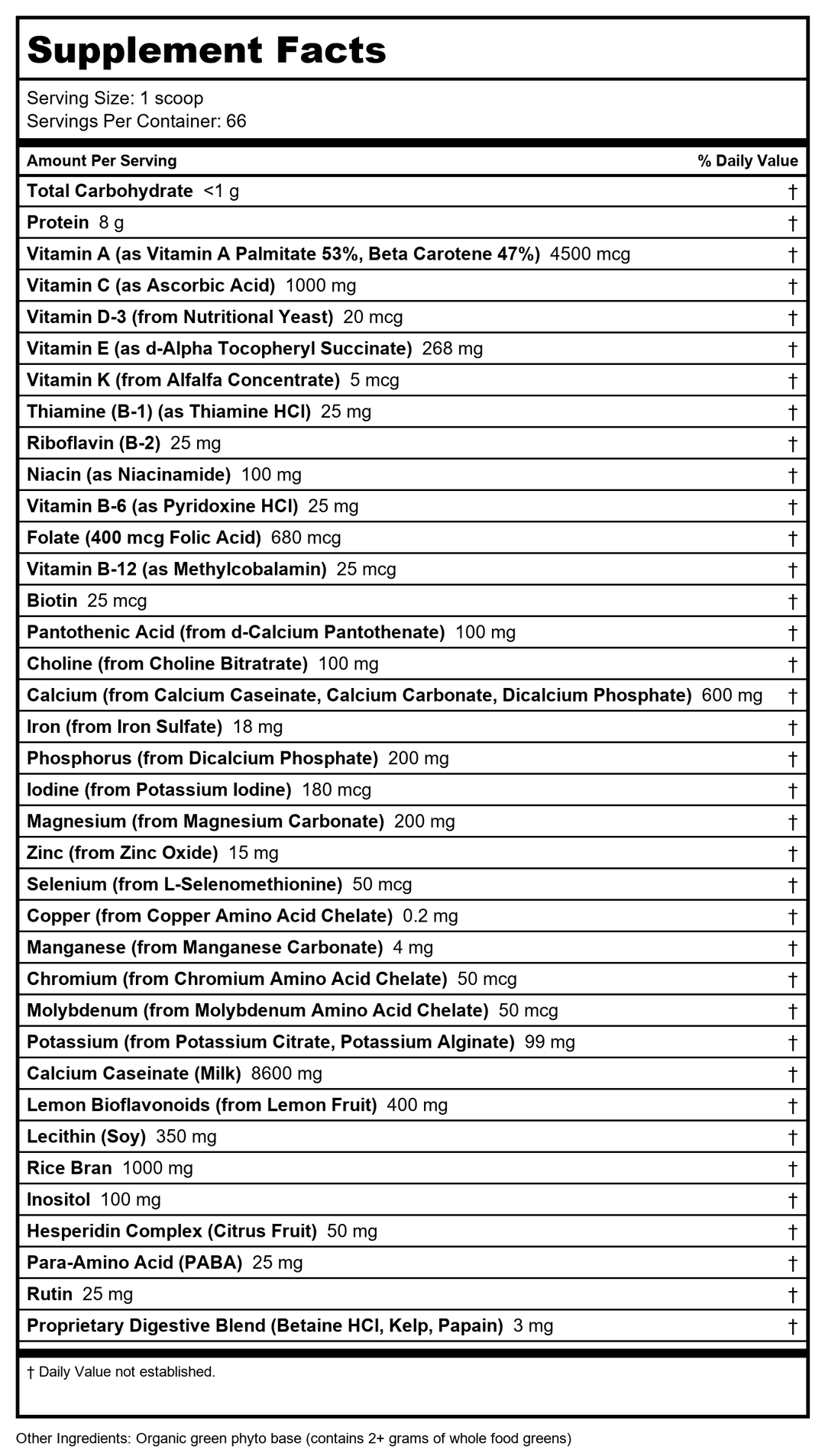All One People - All One Multi Vit &amp; Min Green Phyto, powder - Supplement Facts panel