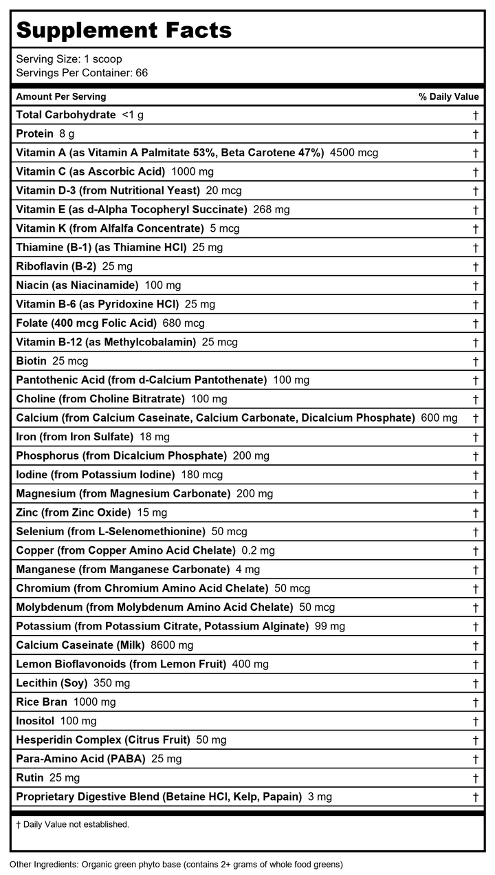 All One People - All One Multi Vit &amp; Min Green Phyto, powder - Supplement Facts panel