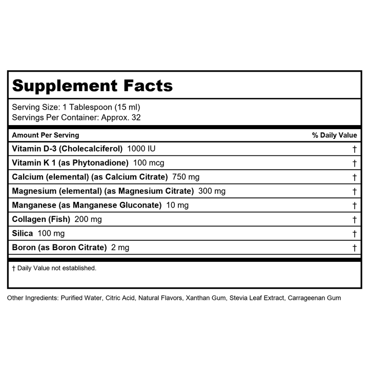 LIFETIME Osteo Density Blend, Liquid, Raspberry (Btl-Glass) | 16oz - Supplement Facts panel
