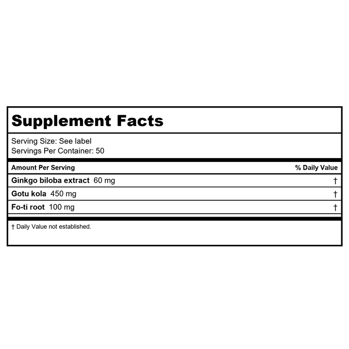 Natural Balance Super Ginkgo Biloba Plus | Brain &amp; Circulation Formula to Help Support Focus, Memory &amp; Blood Flow | with Gotu Kola | 100ct, 50 Serv. - Supplement Facts panel
