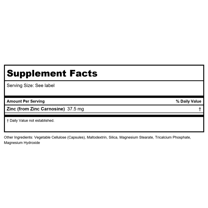 Natural Balance Peptic Soothe | Gastrointestinal Formula for Healthy Digestion Support | with Zinc Carnosine, L-Glutamine &amp; Mastic Gum | 60 VegCaps - Supplement Facts panel