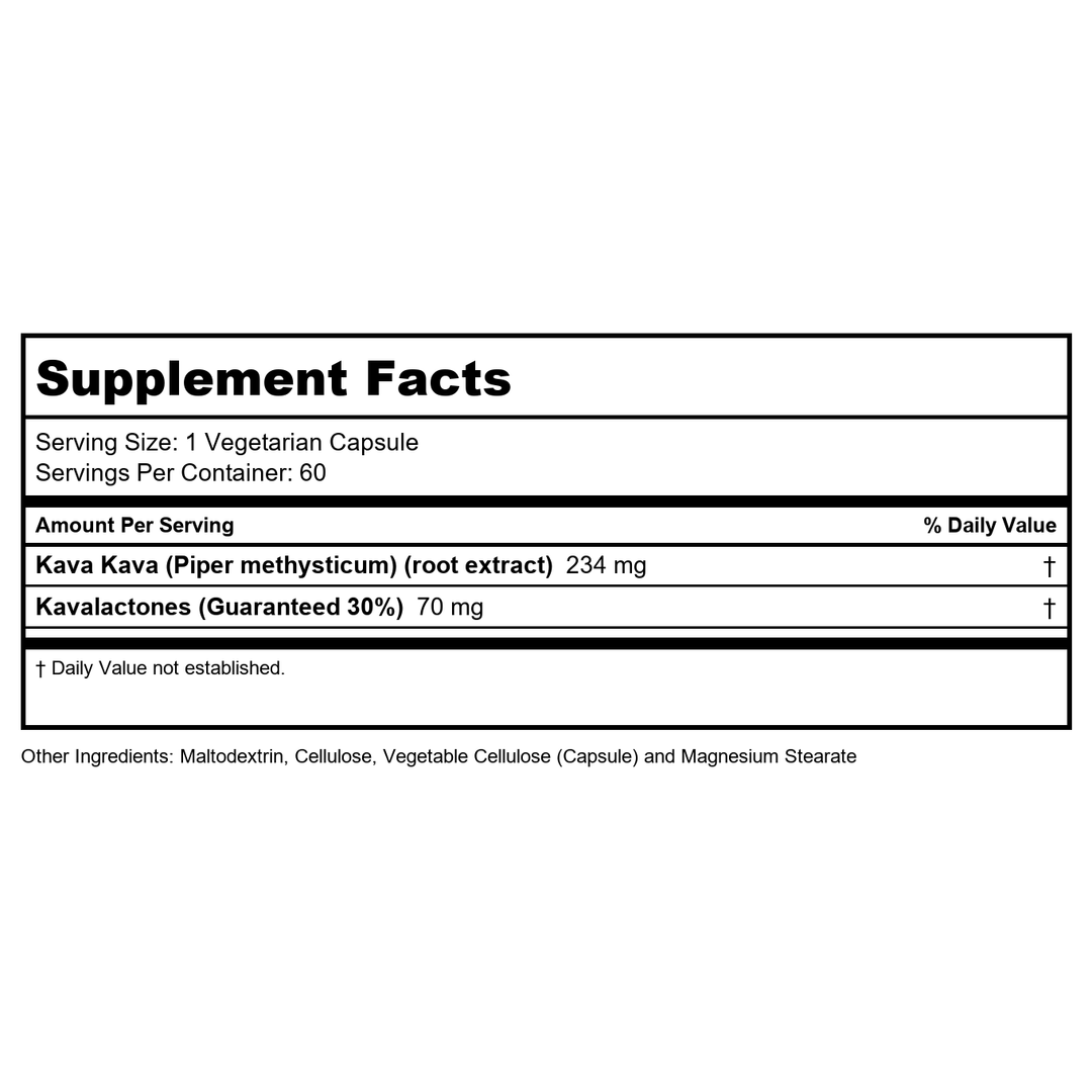 Natural Balance Kava Kava Root Extract - 60 Vegetarian Capsules - Supplement Facts panel